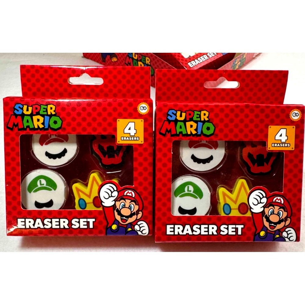 Super Mario Eraser Set Lot of 2 Nintendo 4-Pack Mario Luigi Bowser New